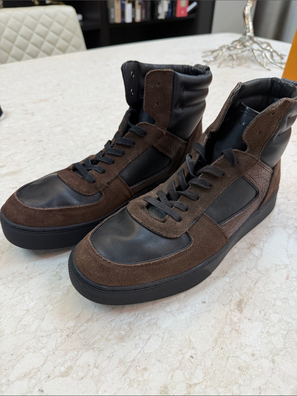 Coach Men's High-Top Leather & Suede Boots - Brown and Black